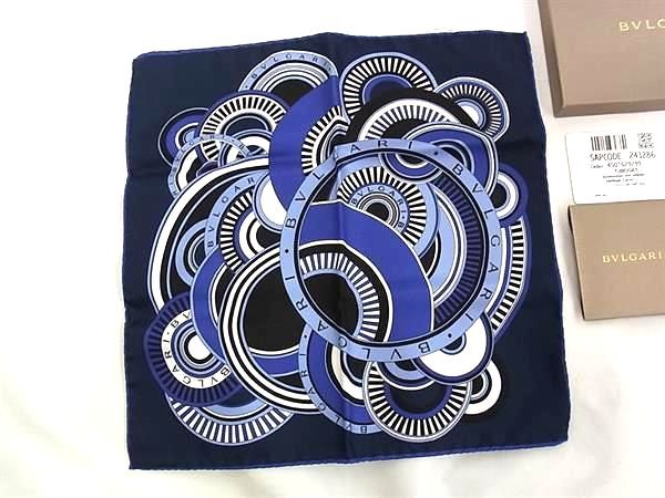 Bvlgari 100% Silk Scarf Handkerchief Women's Blue Bk6291