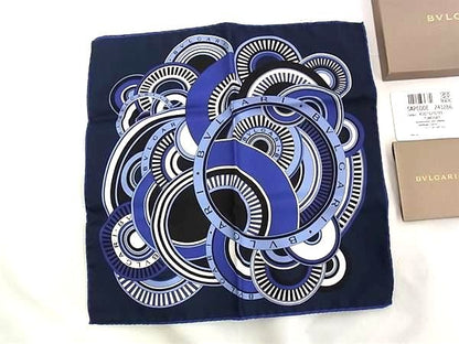 Bvlgari 100% Silk Scarf Handkerchief Women's Blue Bk6291