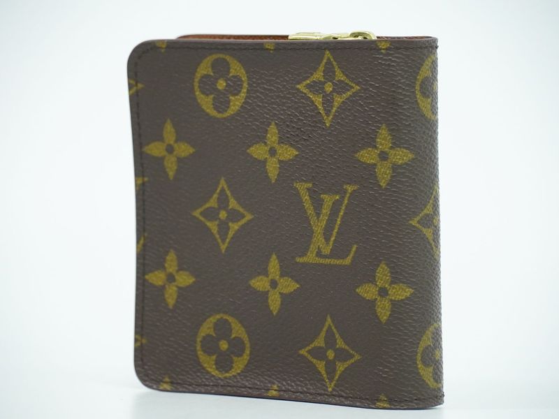 Authentic Louis Vuitton LV Compact Zip Monogram Fold Wallet Brown M61667