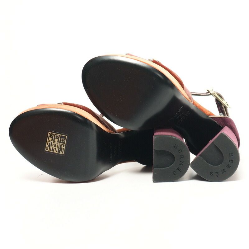 Hermes Sandals Size 35.5 Ankle Strap Sandals Shoes Velour Chunky