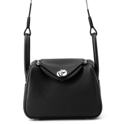 Hermes Lindy Mini Black Silver Taurillon Clemence 2-Way Handbag