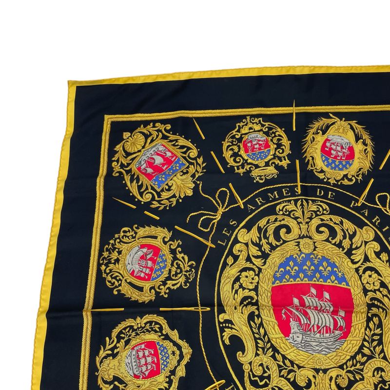 Hermes Scarf Silk Carre 90 Paris Coat Of Arms Black
