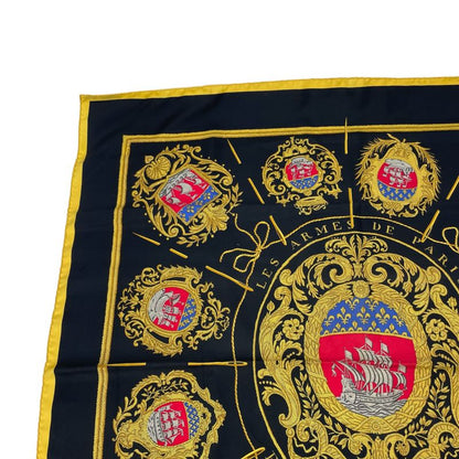Hermes Scarf Silk Carre 90 Paris Coat Of Arms Black