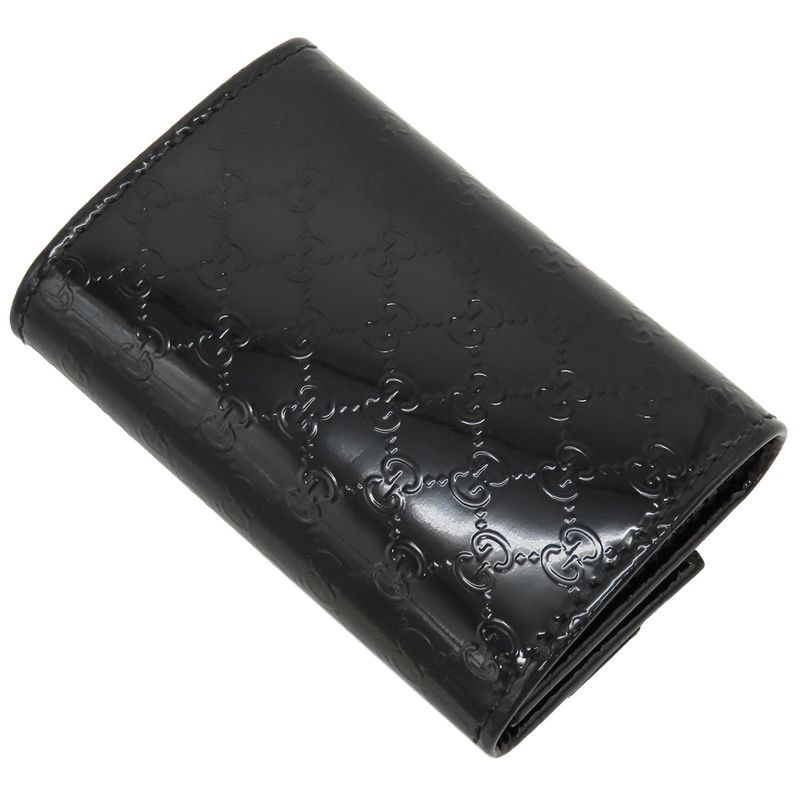 Gucci Key Case Micro Gucci Guccissima Horsebit Patent Leather Black Gold Hardware