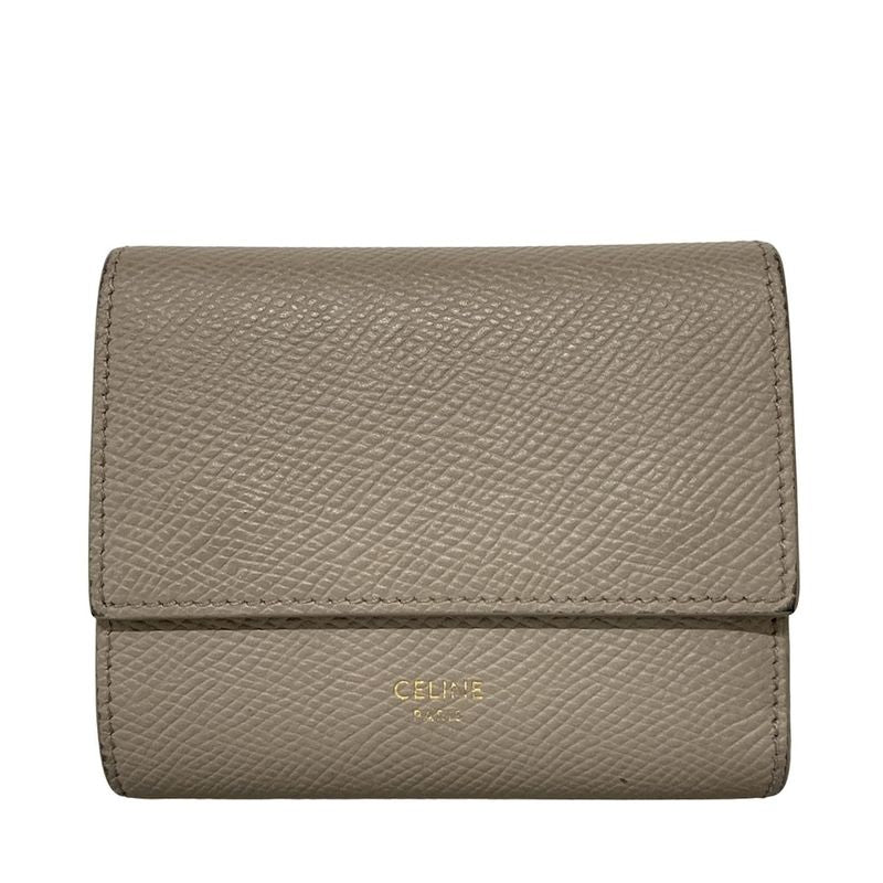 Celine Trifold Wallet Small Tri-fold Wallet Gray Beige Leather