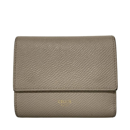 Celine Trifold Wallet Small Tri-fold Wallet Gray Beige Leather