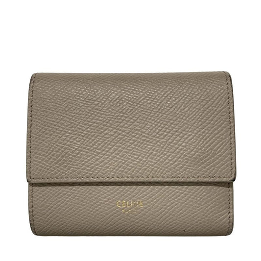 Celine Trifold Wallet Small Tri-fold Wallet Gray Beige Leather