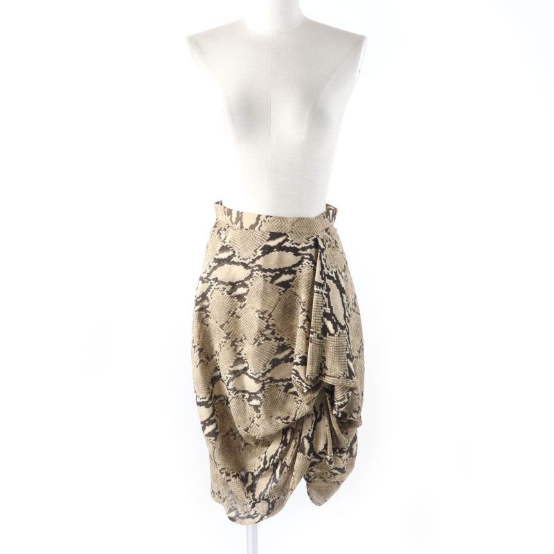 Celine 22AW 2j517879s 100% Silk Python Print Knee-length Draped Skirt Brown 34