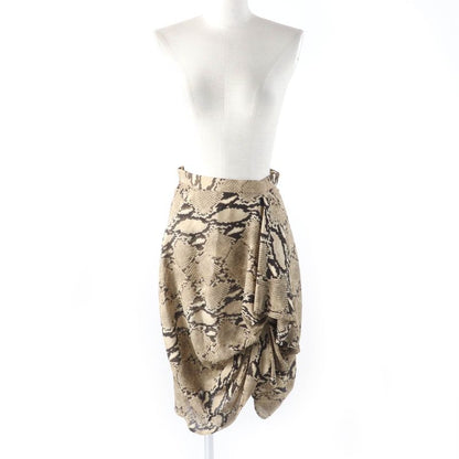 Celine 22AW 2j517879s 100% Silk Python Print Knee-length Draped Skirt Brown 34