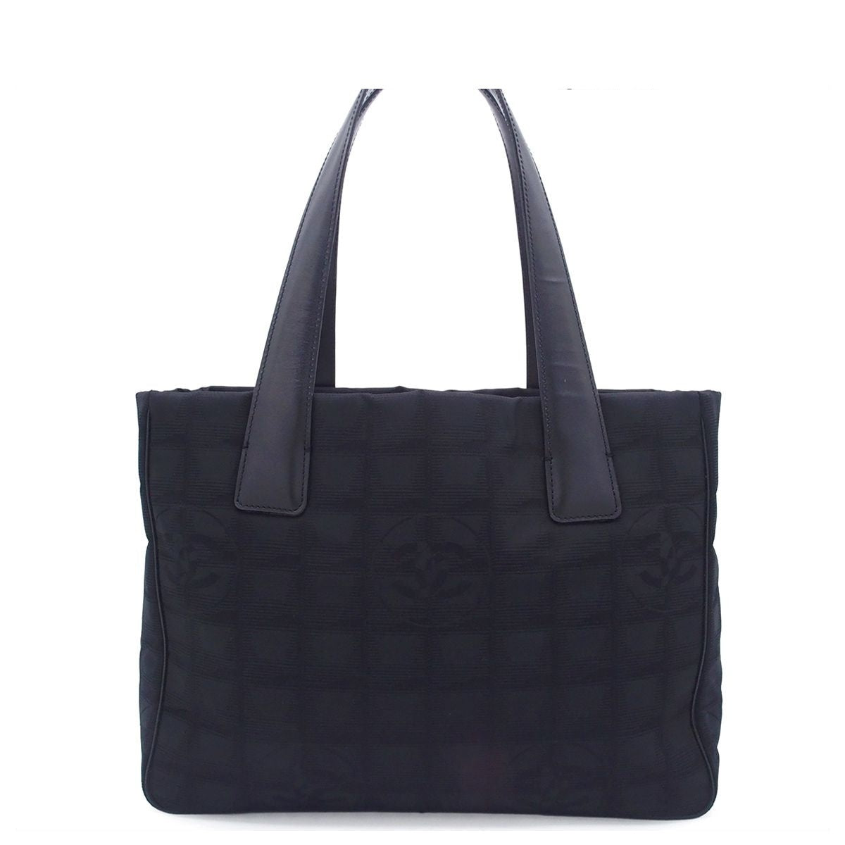 Chanel New Travel Line Tote Bag PM Black Gold Nylon Leather