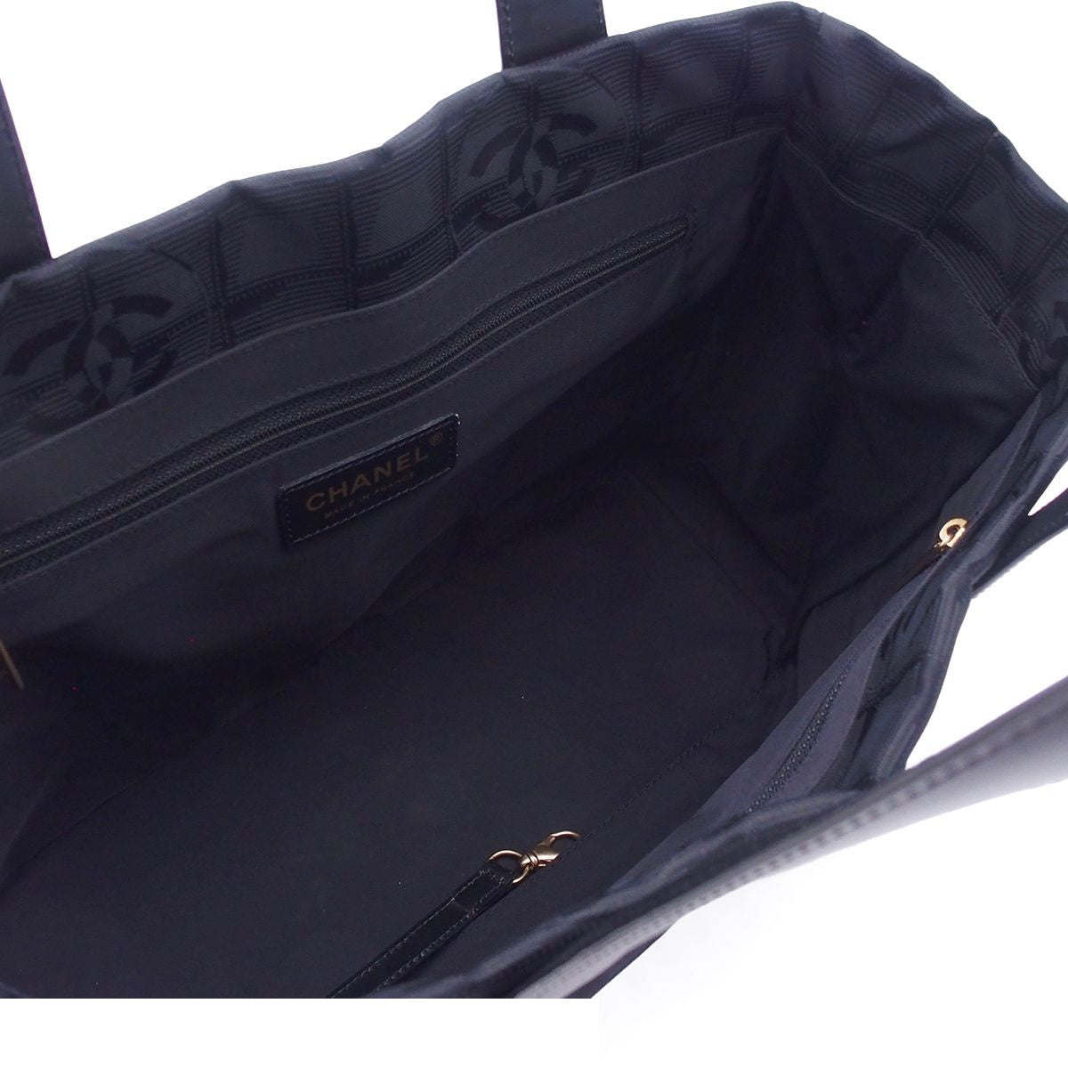 Chanel New Travel Line Tote Bag PM Black Gold Nylon Leather — view 5