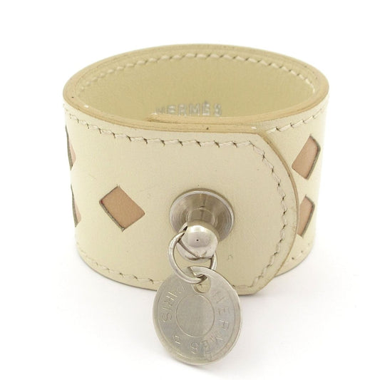 Hermes Scarf Ring Leather Ivory Beige