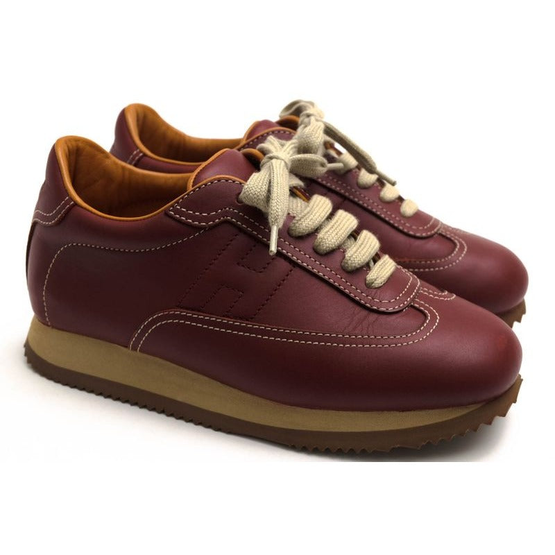 Hermes Shoes Sneakers Low Cut Women Leather Red Brown — view 2