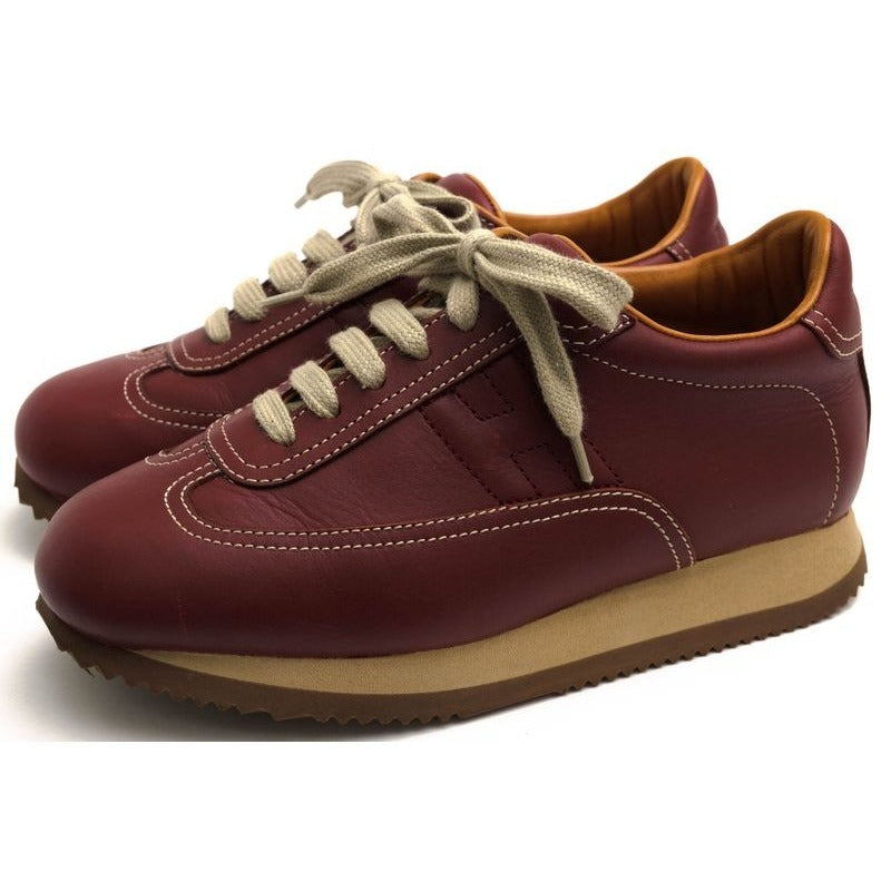 Hermes Shoes Sneakers Low Cut Women Leather Red Brown