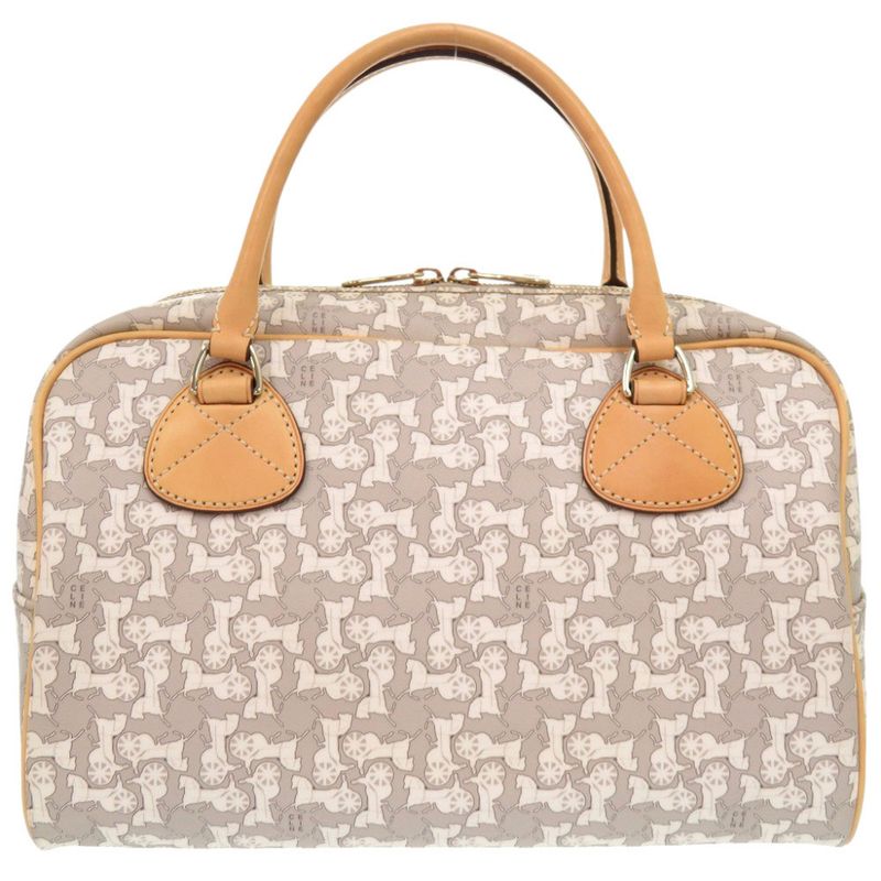 Celine Sulky Carriage PVC Leather Gray White Handbag Boston Bag 1198 Celine
