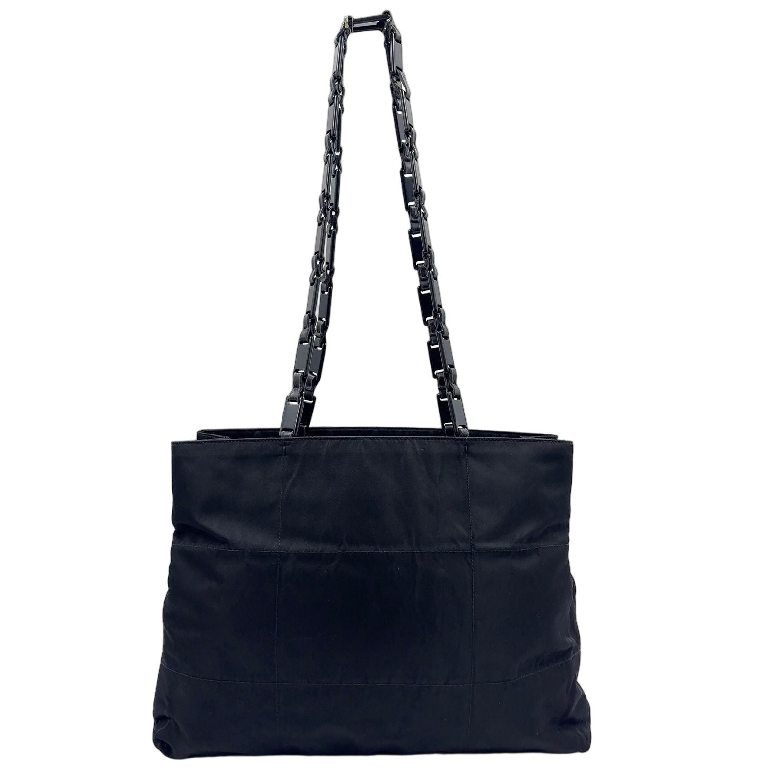 Prada Triangle Logo Stitch Nylon Black Tote Silver