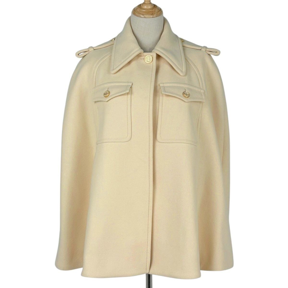 Gucci Logo Button Coat Yuko Higuchi Poncho Outer Wool Nylon Cream