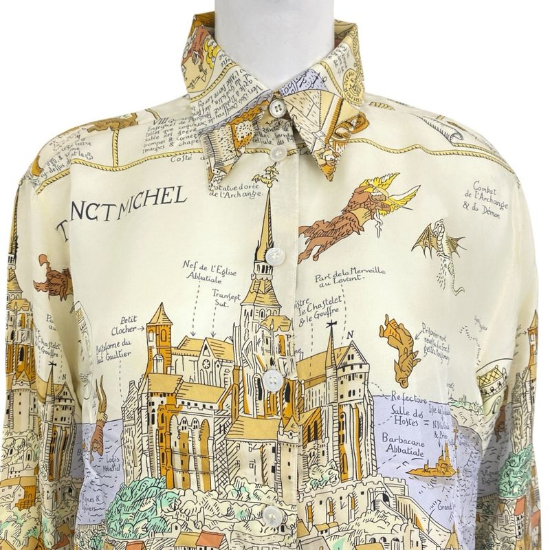 Hermes Shirt Long Sleeves Silk Mont Sainct Michel Mont Saint Michel Multicolor