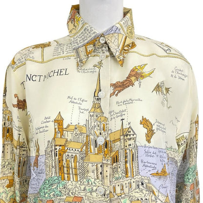 Hermes Shirt Long Sleeves Silk Mont Sainct Michel Mont Saint Michel Multicolor