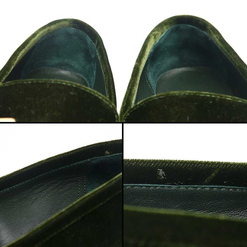 Hermes Moccasins Paris Velours 36.5 Women's Green And Gold Hardware
