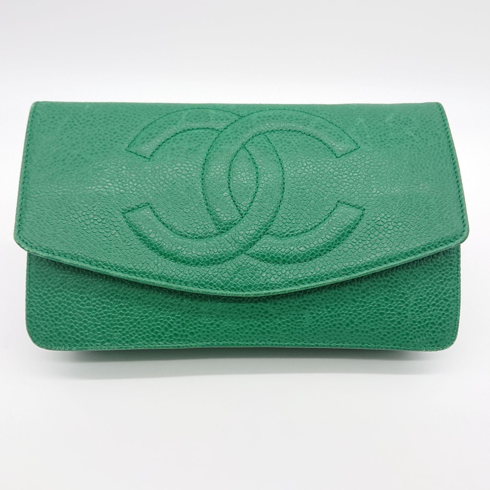 Chanel Pouch Caviar Leather Green CC Logo