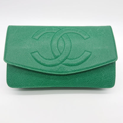 Chanel Pouch Caviar Leather Green CC Logo