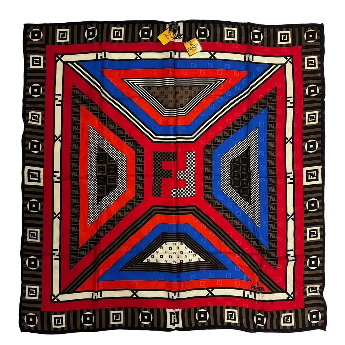 Fendi Large Silk Scarf Zucca Pattern Pecan Red Brown