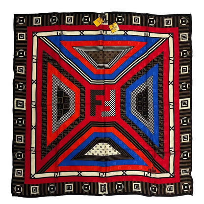 Fendi Large Silk Scarf Zucca Pattern Pecan Red Brown