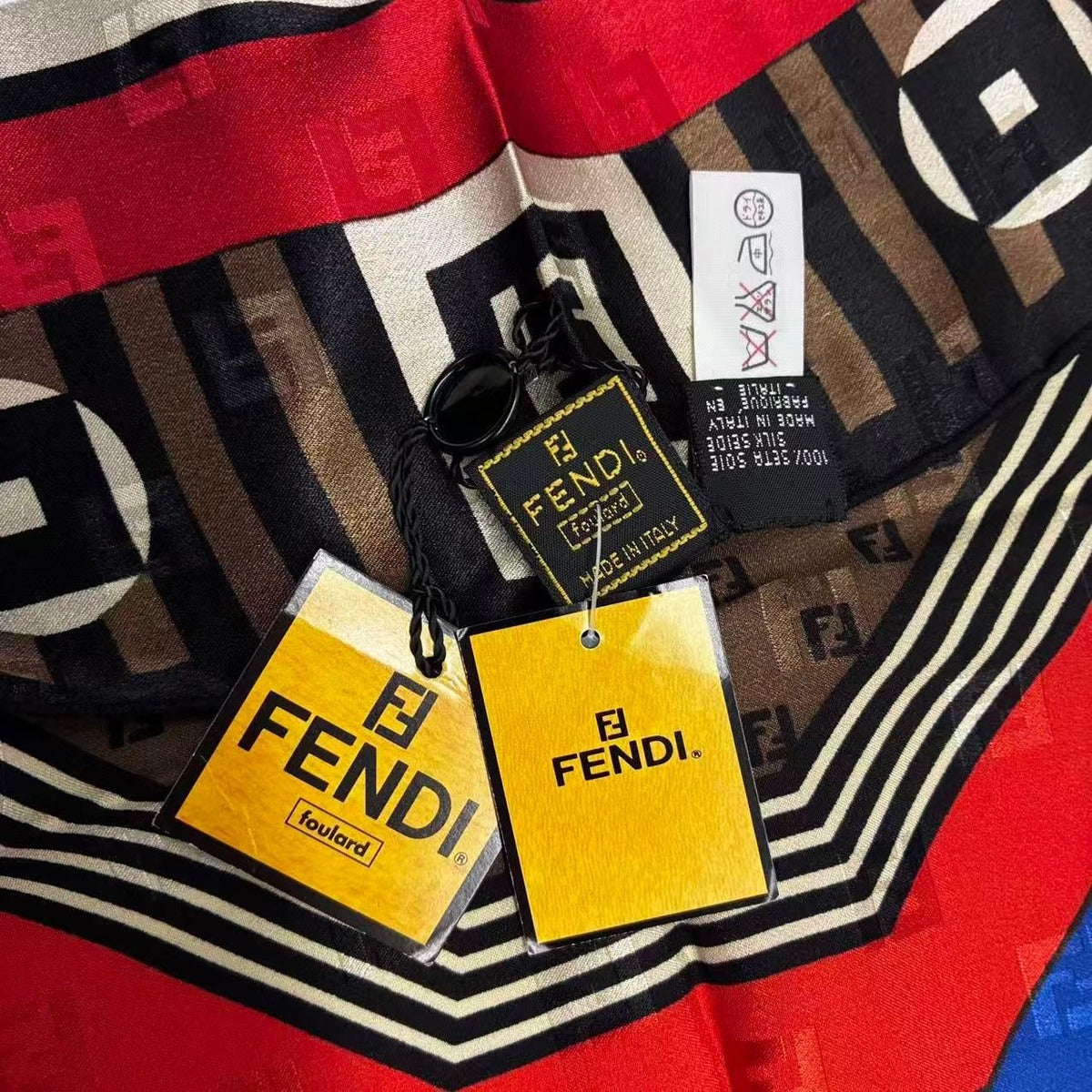 Fendi Large Silk Scarf Zucca Pattern Pecan Red Brown — view 8