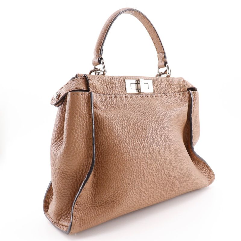 Fendi Peekaboo Regular Selleria 2WAY Shoulder 8bn226 Leather Brown Women's