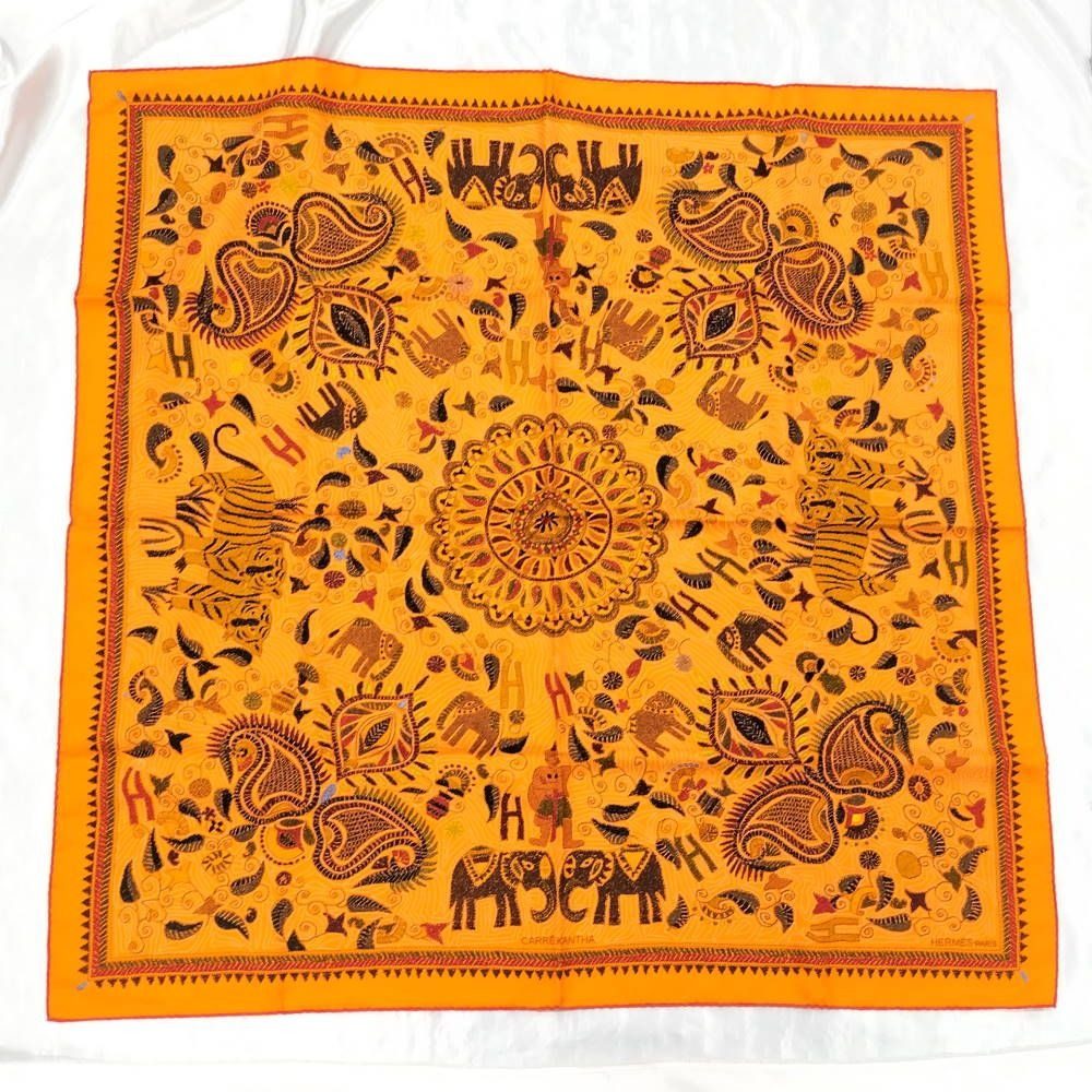 Hermes Carre 90 Scarf Kantha Silk Orange