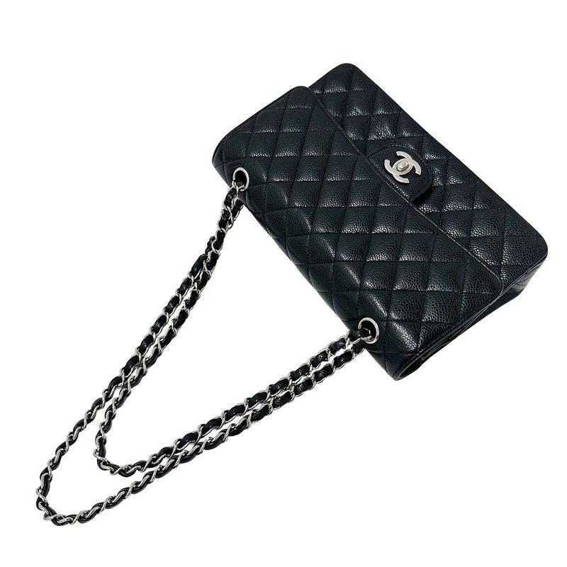 Chanel Bag Women's Brand Shoulder Bag Matelasse 25 Caviar Skin Black Silver