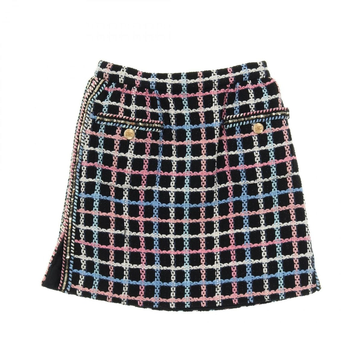 Chanel Skirt Coco Mark Button Tweed Cotton