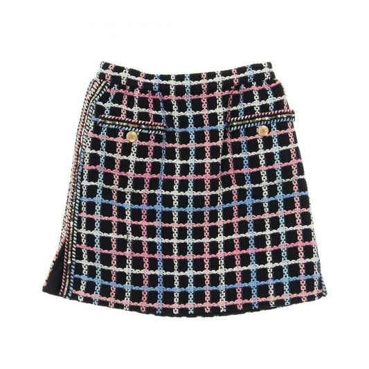 Chanel Skirt Coco Mark Button Tweed Cotton