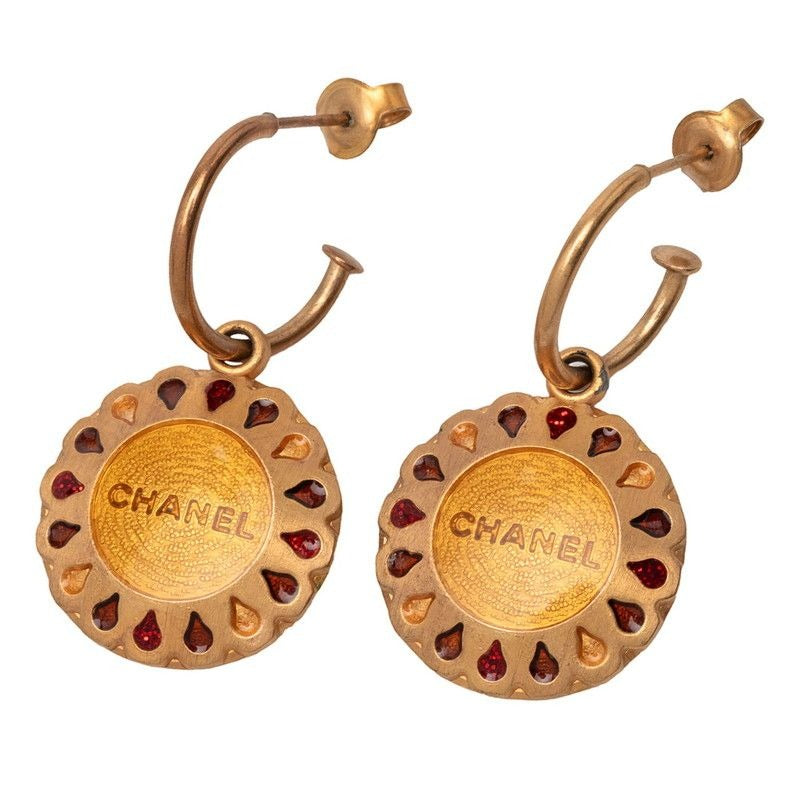 Chanel Vintage Hoop Swing Earrings Gold Plated
