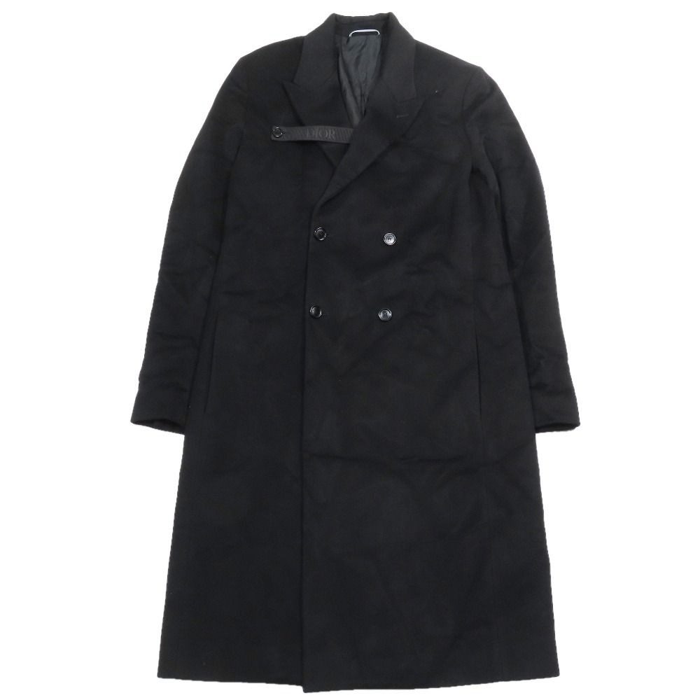 Dior Homme Fall Double Breasted Chesterfield Coat Logo Strap Long Cashmere 48