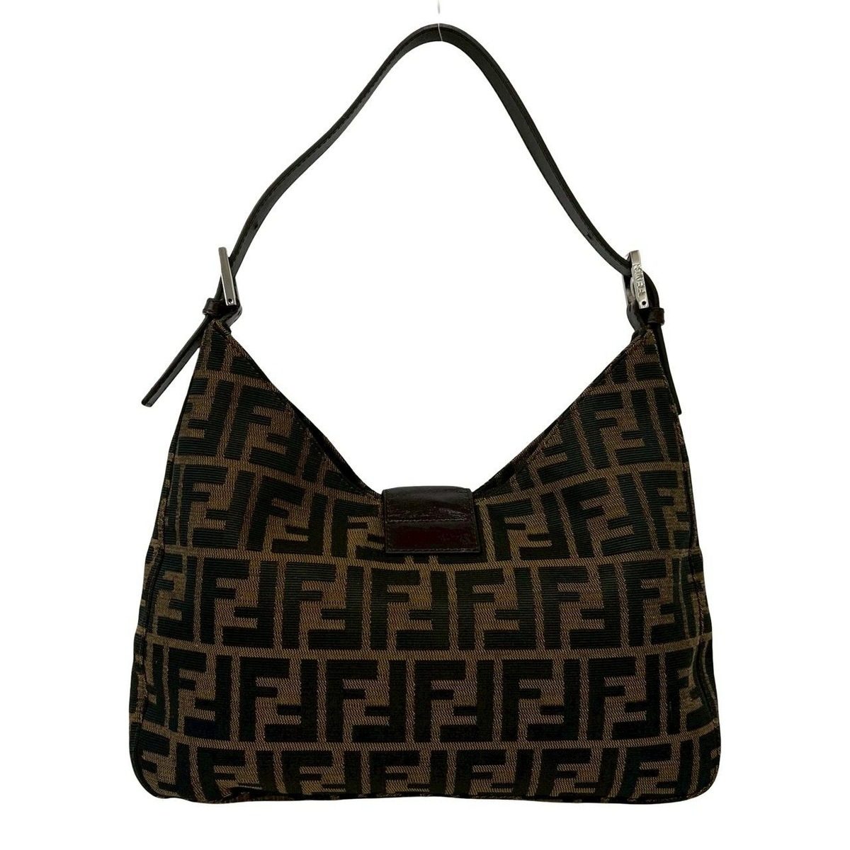 Fendi Vintage Zucca FF Logo Pattern Nylon Leather Shoulder Bag Brown — view 3