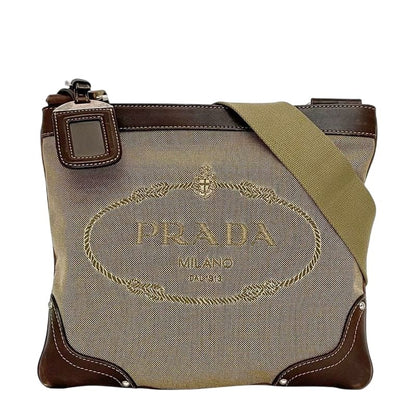 Prada Shoulder Bag Beige Brown Bt0536 Jacquard