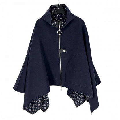 Louis Vuitton Poncho Reversible Monogram 34 Navy Black Silver Wool Silk