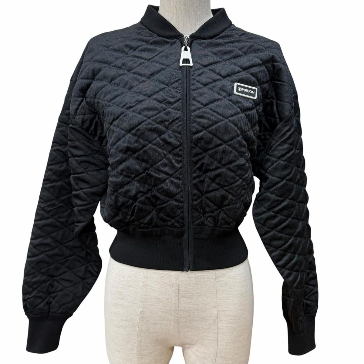 Louis Vuitton Wool Blend Rubber Logo Patch Diamond Knit Zip UP Quilted Jacket
