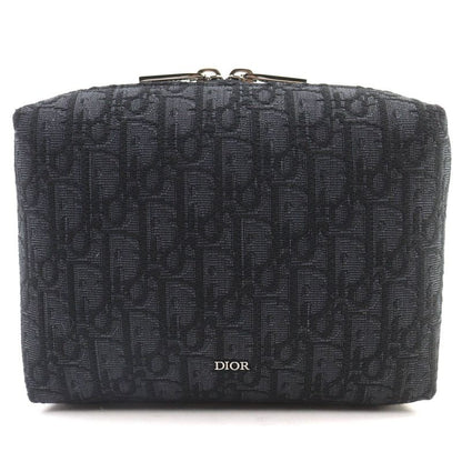 Christian Dior Canvas Logo Hardware Leather Use Oblique Round Zip Pouch Black