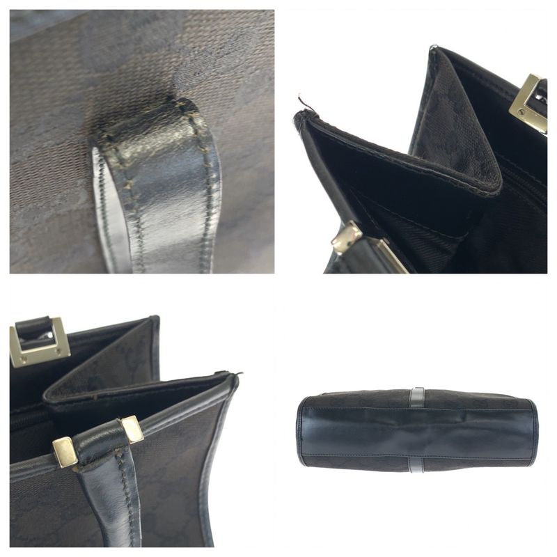 Gucci Jackie Black Silver Hardware GG Canvas 002 1065 Tote Bag Handbag Women