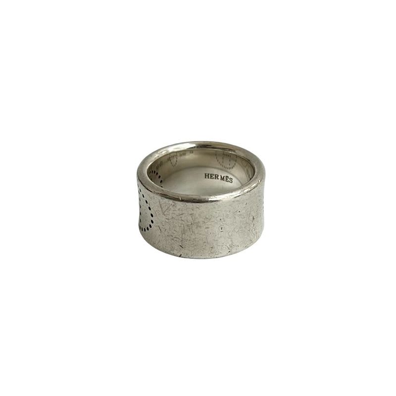 Hermes Ribbon Logo Punching Silver 925 Ring No 9 Women's Accessories 09964