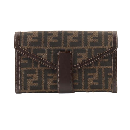 Fendi Zucca Pattern Bifold Wallet Canvas Leather Brown