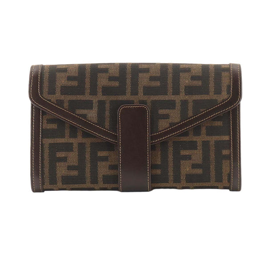 Fendi Zucca Pattern Bifold Wallet Canvas Leather Brown