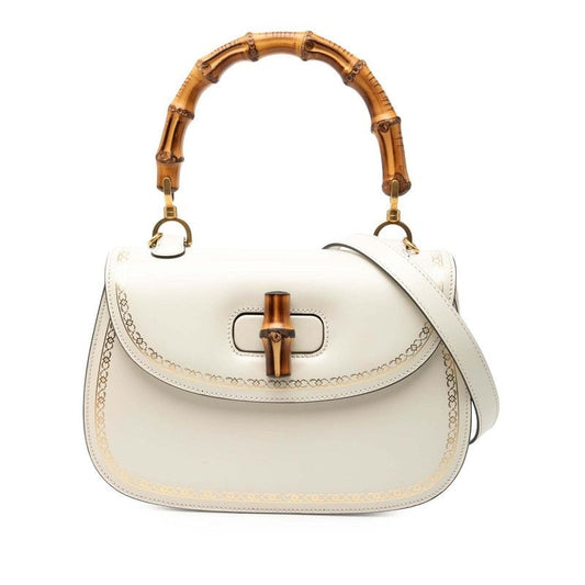 Gucci Bamboo 2-Way Shoulder Bag White Leather