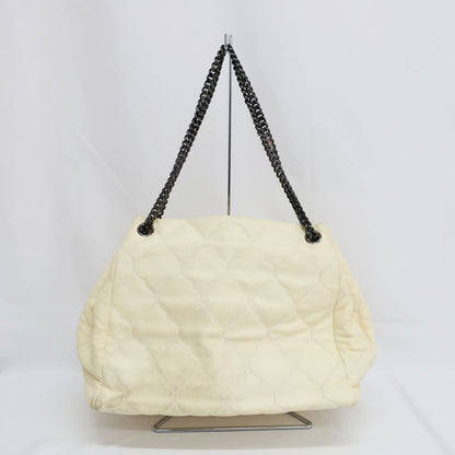 Chanel Handbag Chain Ivory Silver Hardware Coco Mark Leather Women's