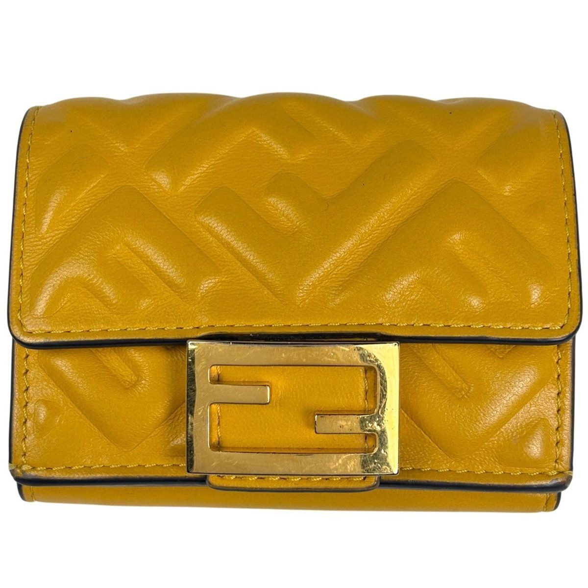 Fendi Baguette Micro Trifold Wallet Leather Yellow