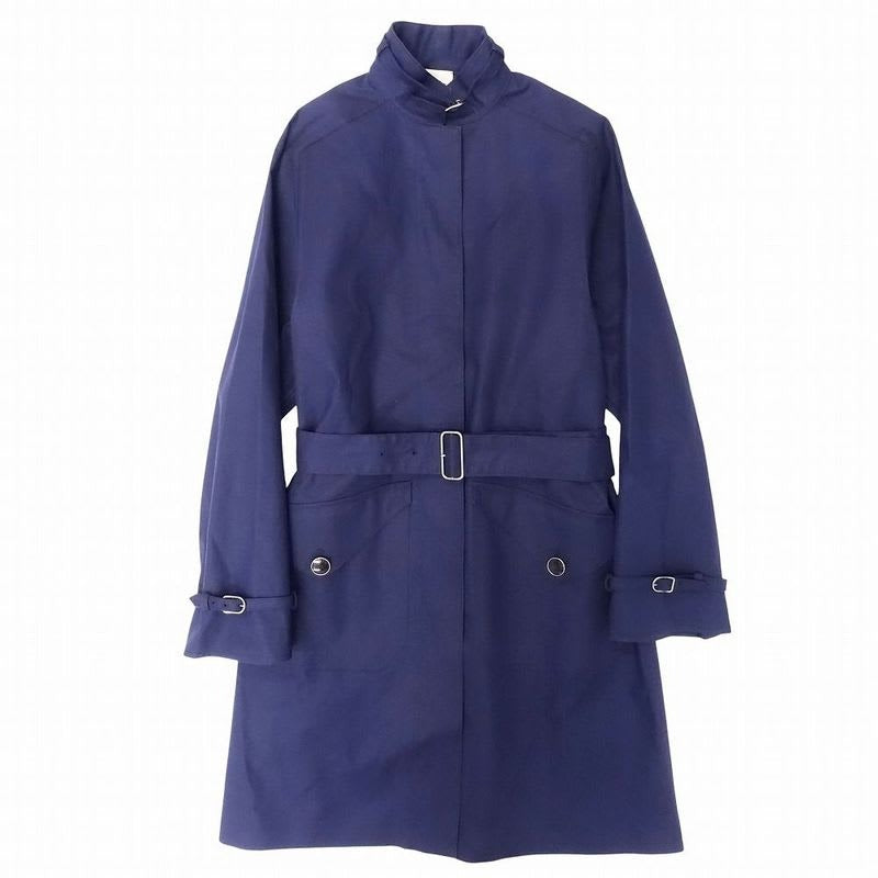 Hermes Rubberized Hiyoku Coat Spring Jacket Long Length Stand Collar Belt 34