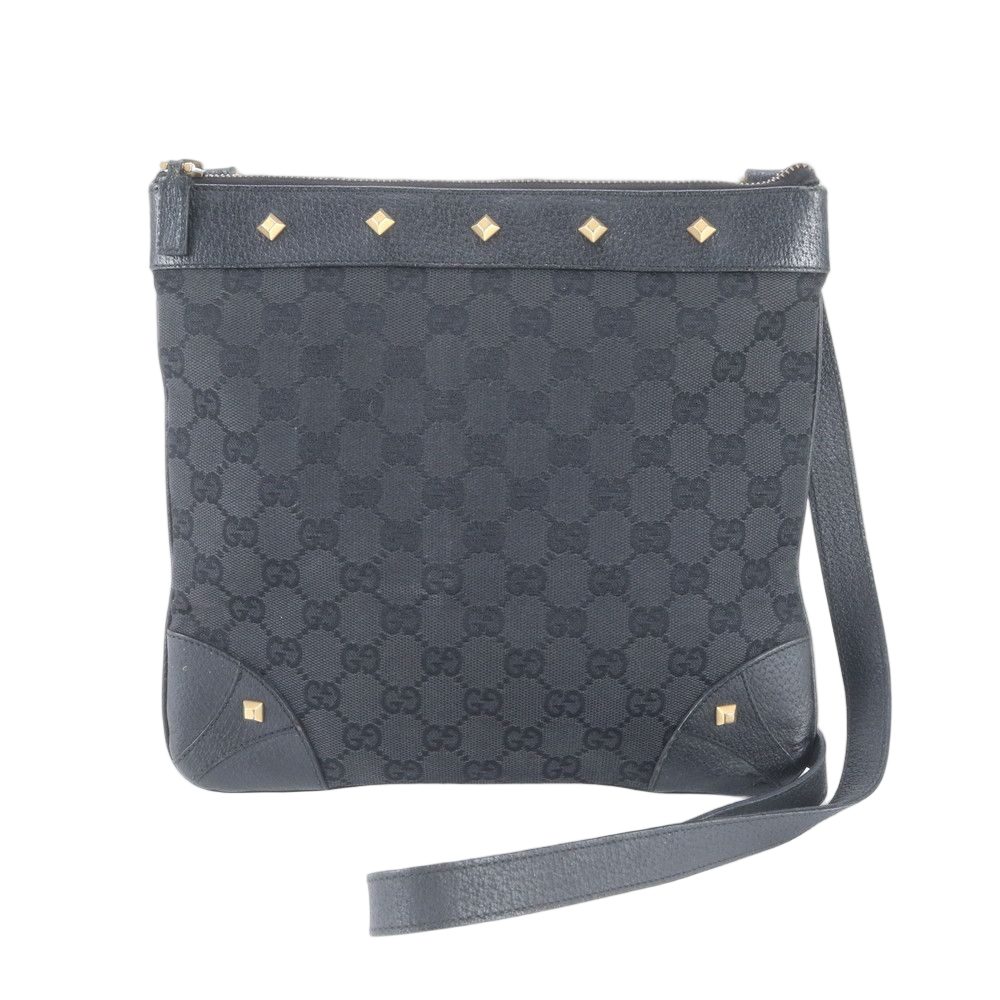 Gucci GG Canvas Studs Leather Shoulder Bag Crossbody Black